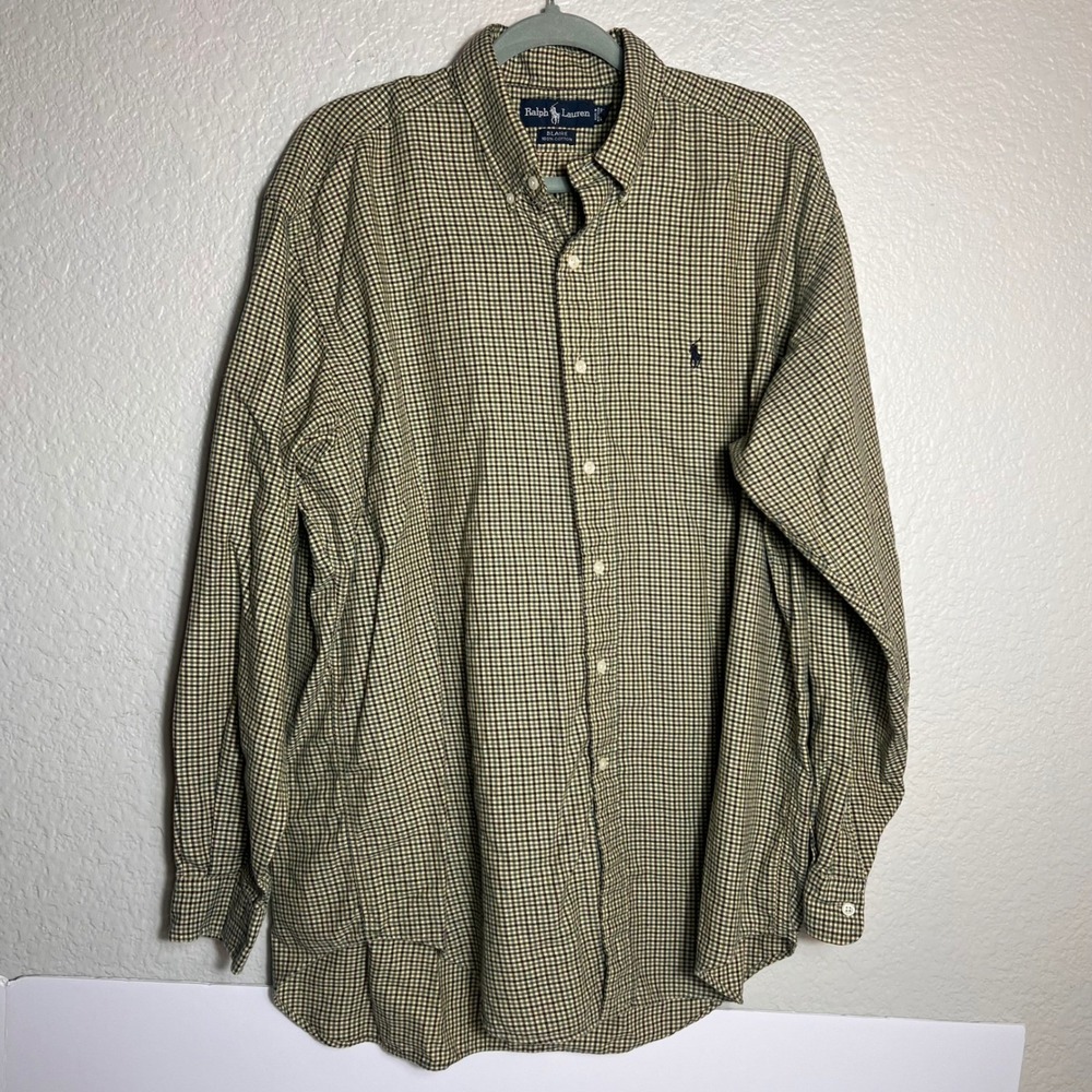 Ralph Lauren Shirt Men's Long Sleeve Button‎ Down Checkered Plaid 100% cotton